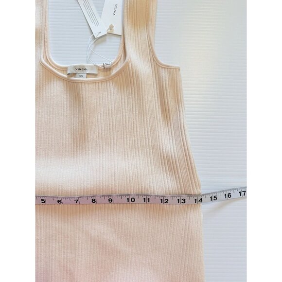 VINCE Tank Dress Rib Sz M Sweetheart Neck A-Line Midi Pink Blush Stretch Preppy - Picture 13 of 15